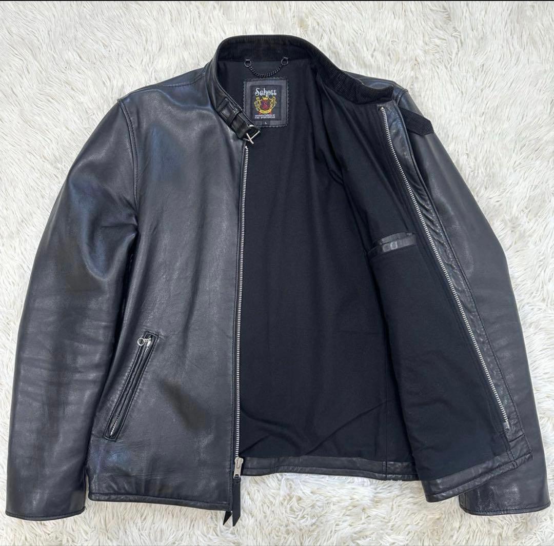 極美品✨Schott　ショット　ライダースジャケット　レザー　L　羊革　シングル