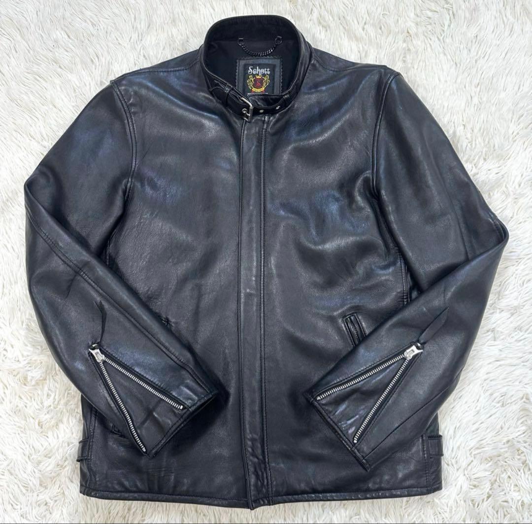 極美品✨Schott　ショット　ライダースジャケット　レザー　L　羊革　シングル
