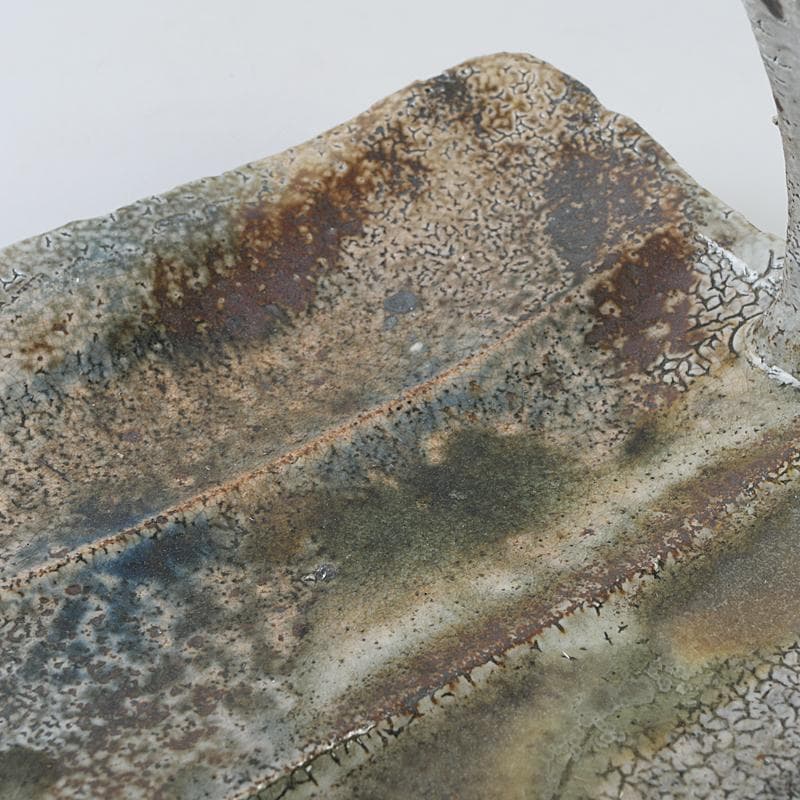 益子焼　高内秀剛作　塩釉　手付四方皿　共箱　V　R9086B