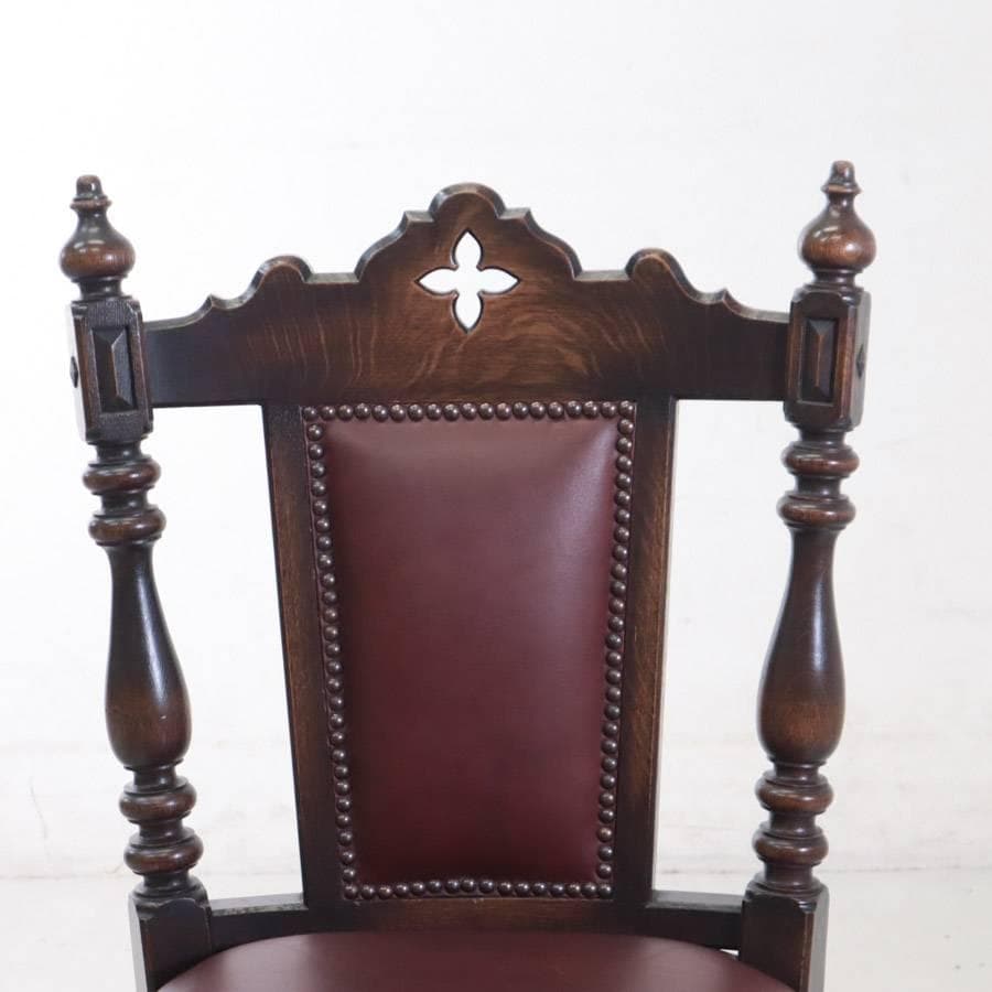 値下西洋アンティーク ダイニングチェア ホールチェア オーク無垢 本革張り
