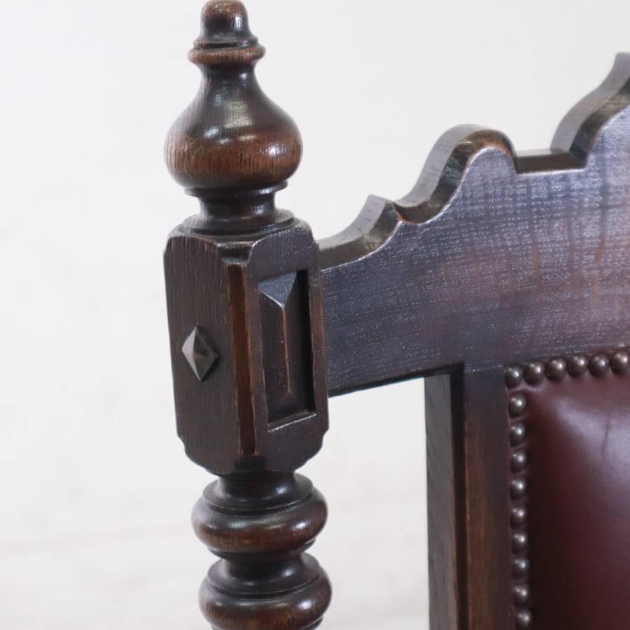 値下西洋アンティーク ダイニングチェア ホールチェア オーク無垢 本革張り