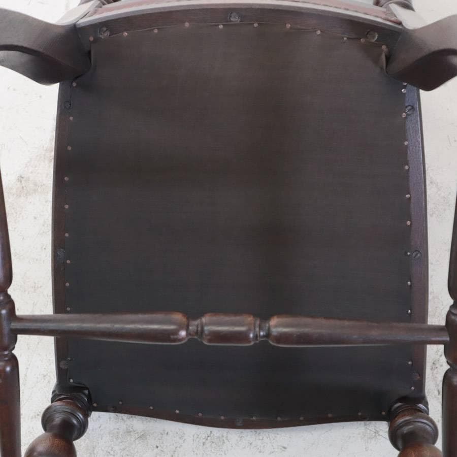 値下西洋アンティーク ダイニングチェア ホールチェア オーク無垢 本革張り