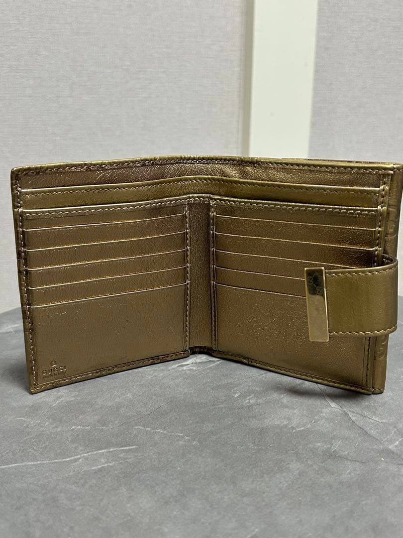 GUCCI グッチ シマ レザー　二つ折り財布 ゴールド