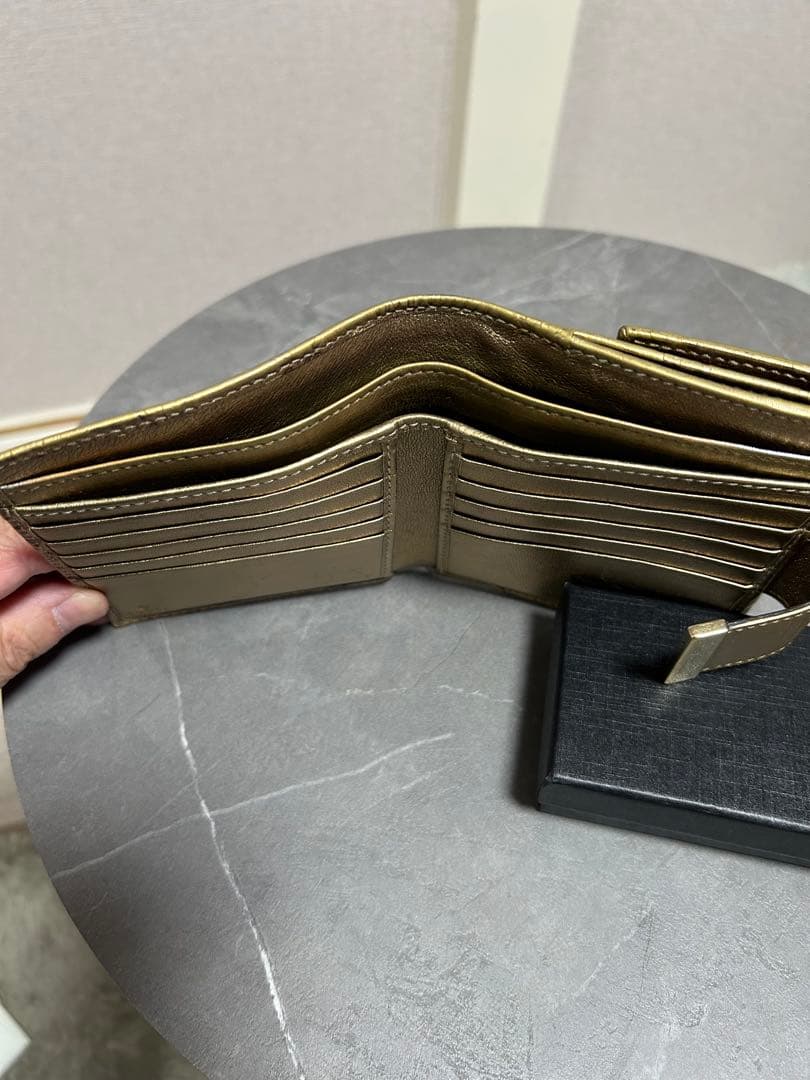 GUCCI グッチ シマ レザー　二つ折り財布 ゴールド