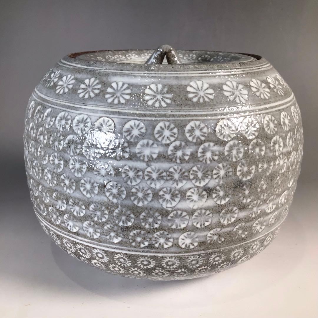 Ｎ９６６　水指　『光山造』『三島手』『丸形水指』　共箱　茶道具