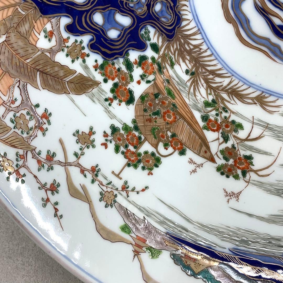 大皿 直径46cm 龍虎 鳳凰 色絵 伊万里 有田 縁起 アンティーク ⑦