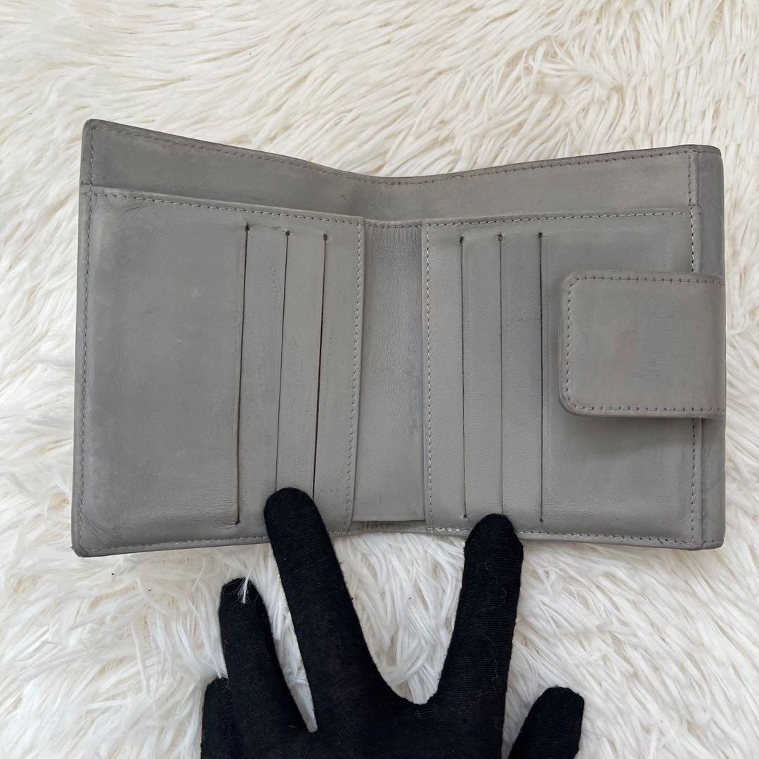希少 CHANEL チョコバー グレー 二つ折り財布 キルティング