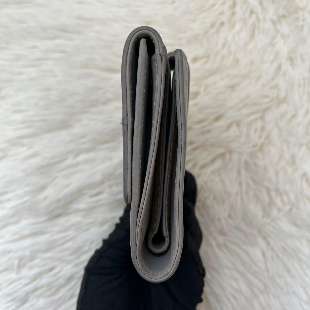 希少 CHANEL チョコバー グレー 二つ折り財布 キルティング