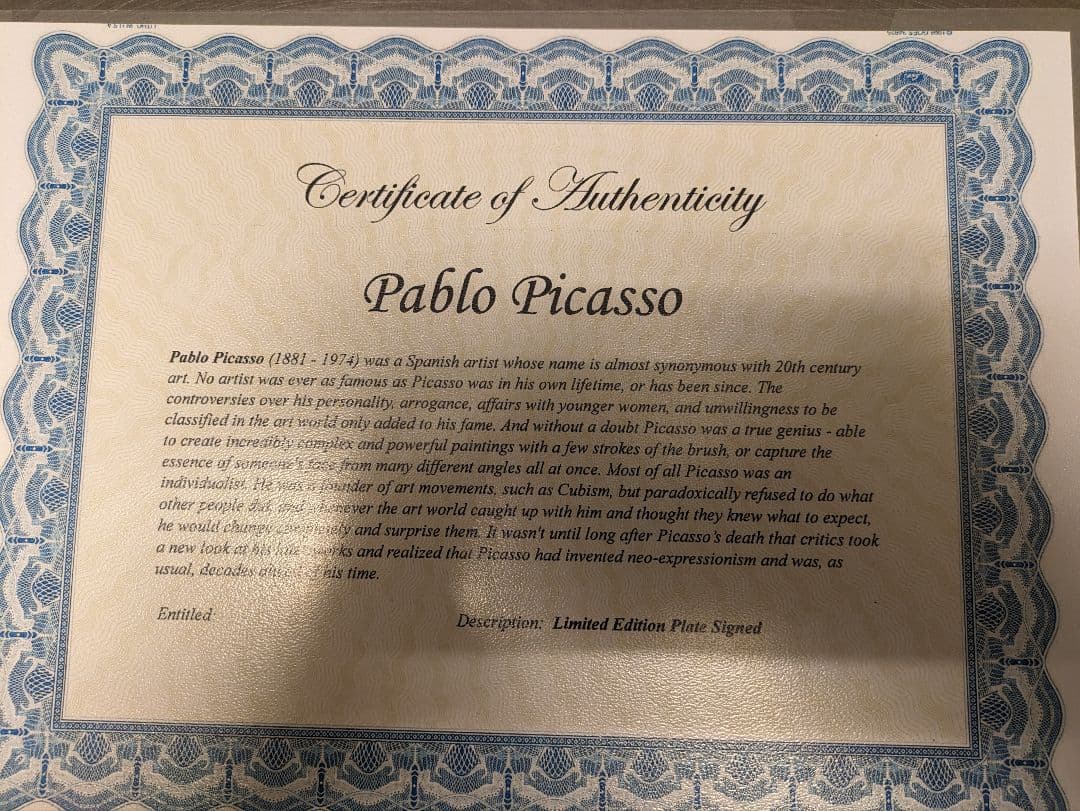 【未使用】【ピカソ 真作】真作保証紙COA付き✰大変希少なエッジング画集✰