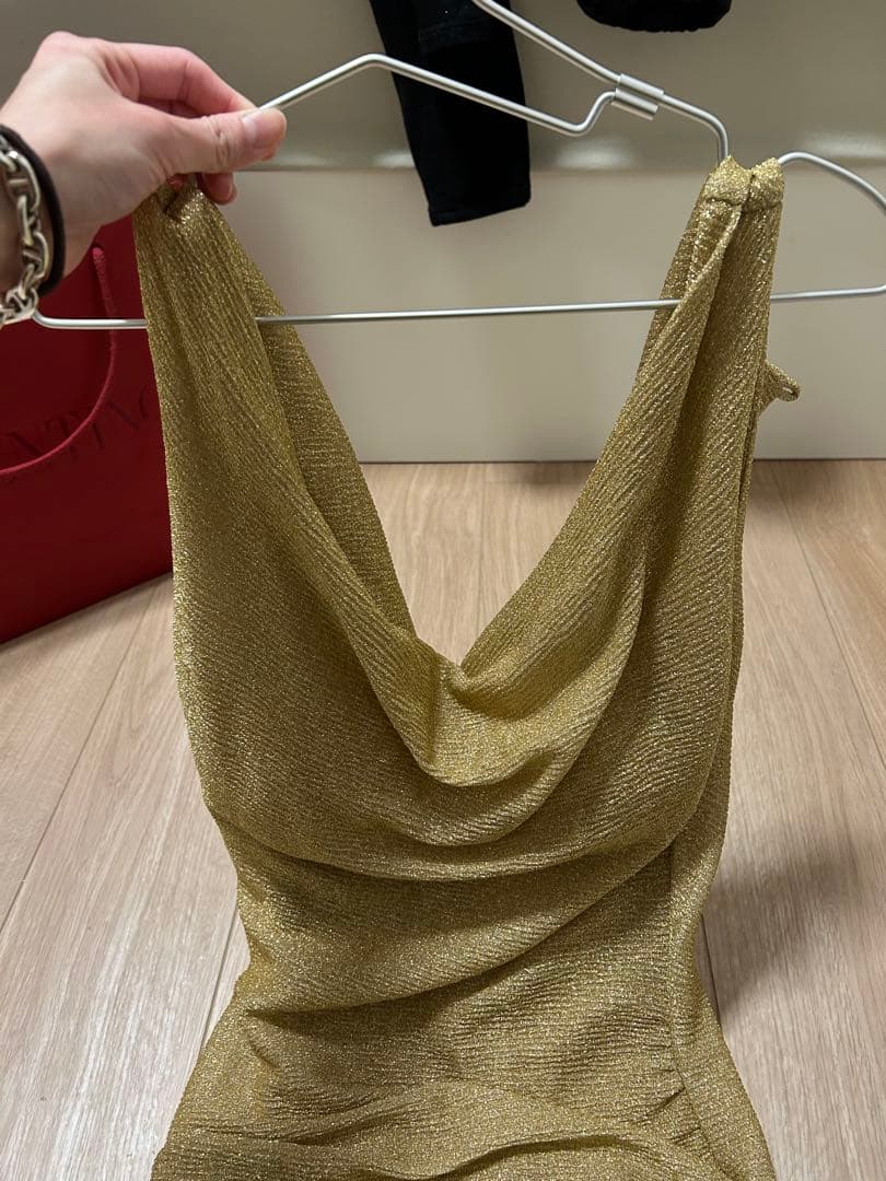 Dress code GINZA ゴールドドレープドレス S