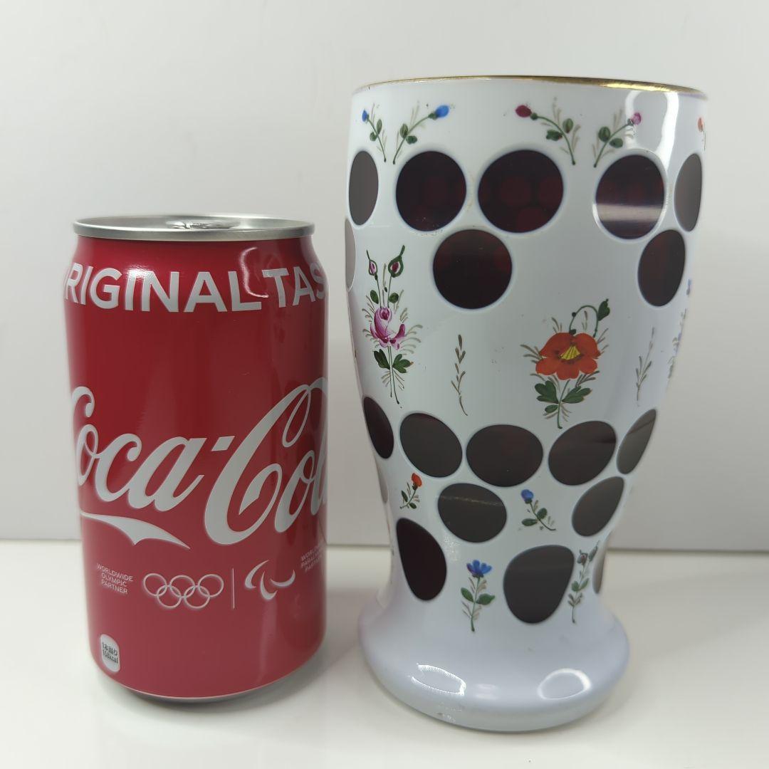 【 アンティーク 】 ボヘミアガラス／花瓶／フラワーベース／琺瑯／ホーロー