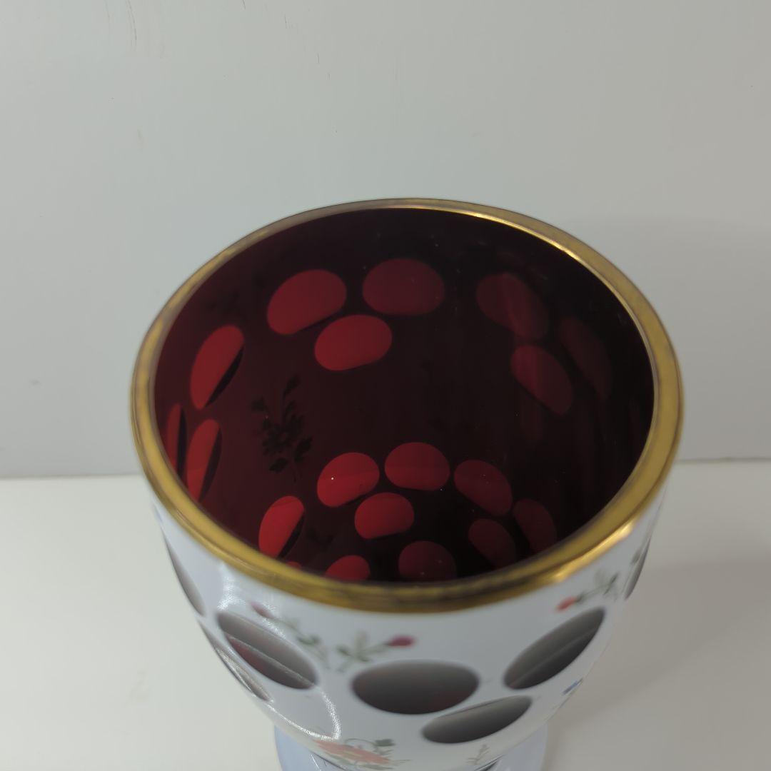 【 アンティーク 】 ボヘミアガラス／花瓶／フラワーベース／琺瑯／ホーロー