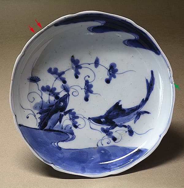 古伊万里染付 水草鮎文 輪花六寸皿