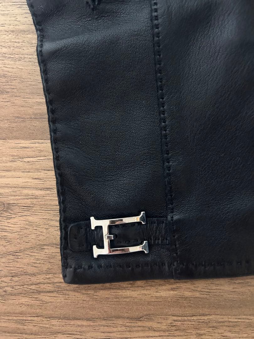 HERMES エルメスメンズレザー手袋 Hバックル付きブラック