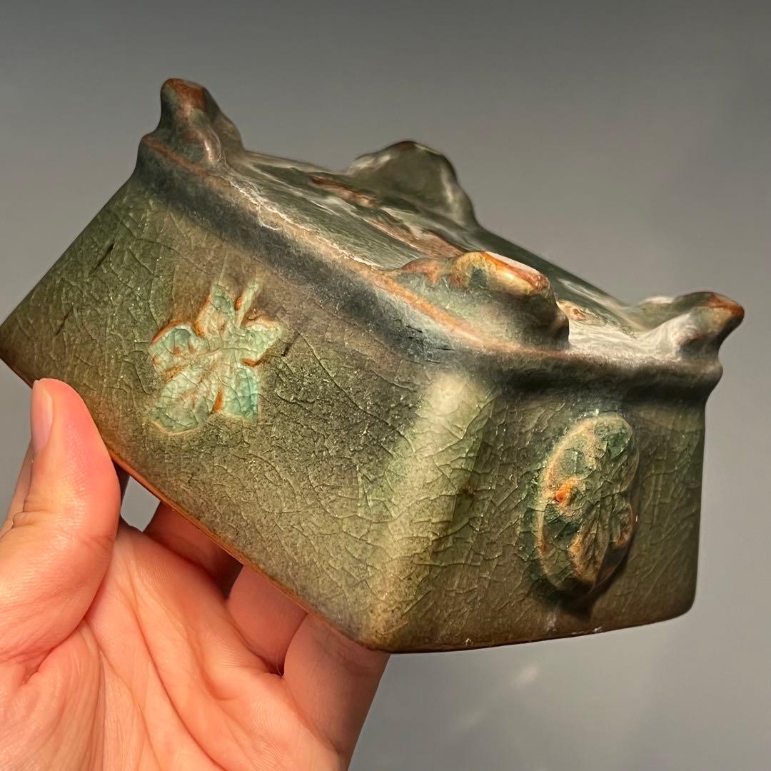 843.平安虹泉 雲足長方鉢 12*10.8*6.6cm 盆栽鉢 植木鉢