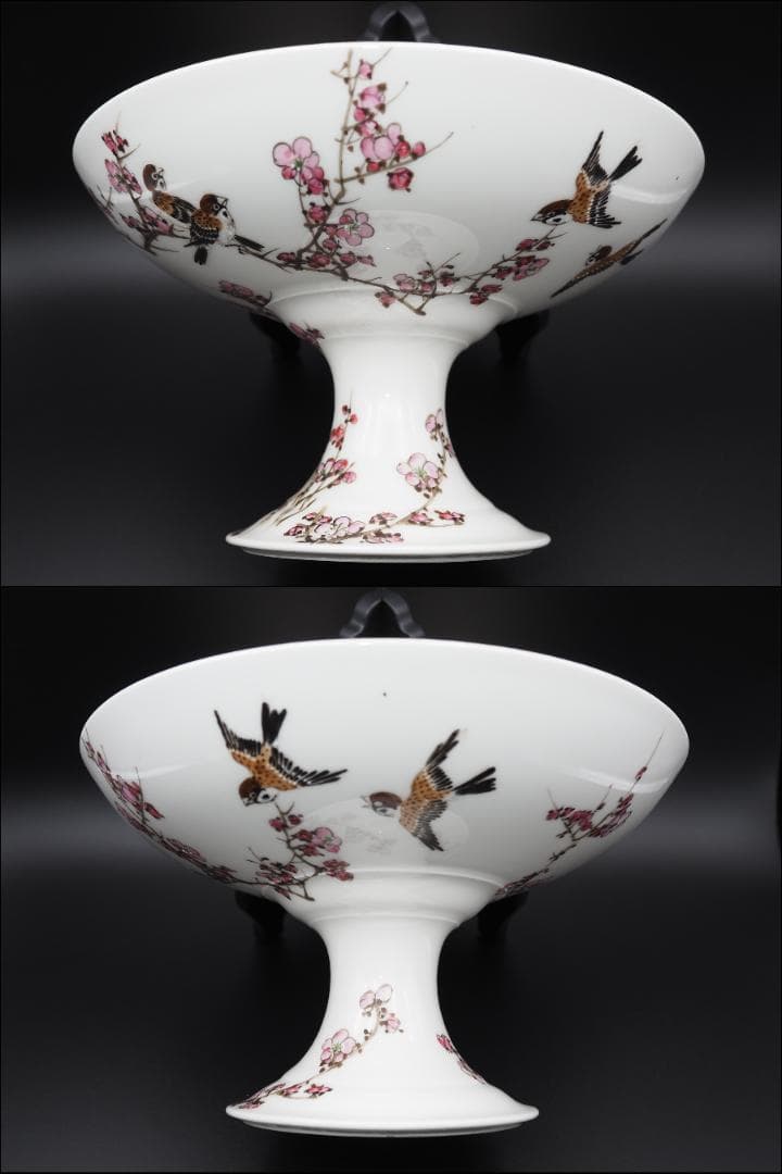 横浜焼 井村彦次郎作 金彩花鳥蝶風景図 高台皿  里帰り