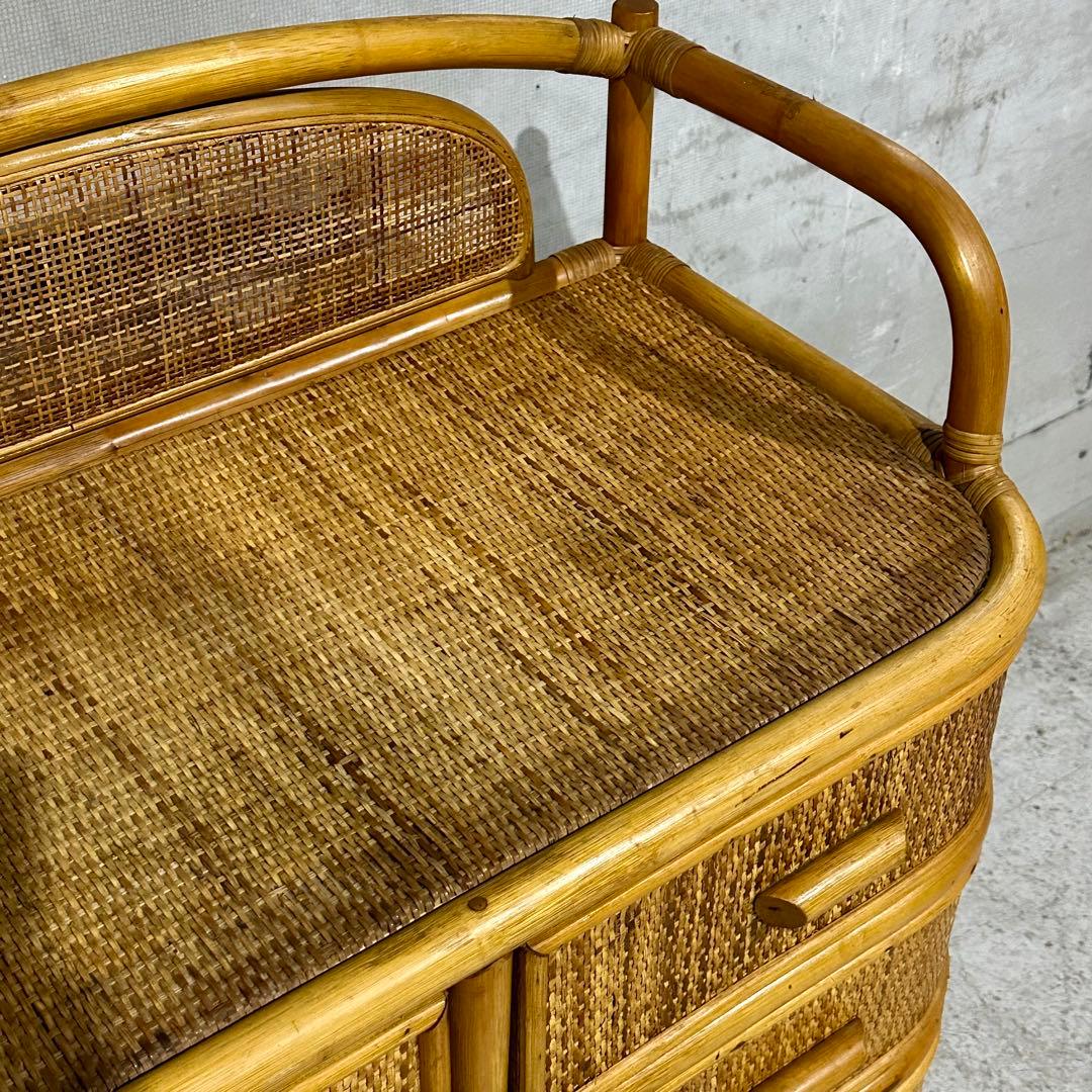 ꧁オールドがラタン꧂籐 収納家具 和モダン 昭和レトロ 6段チェスト