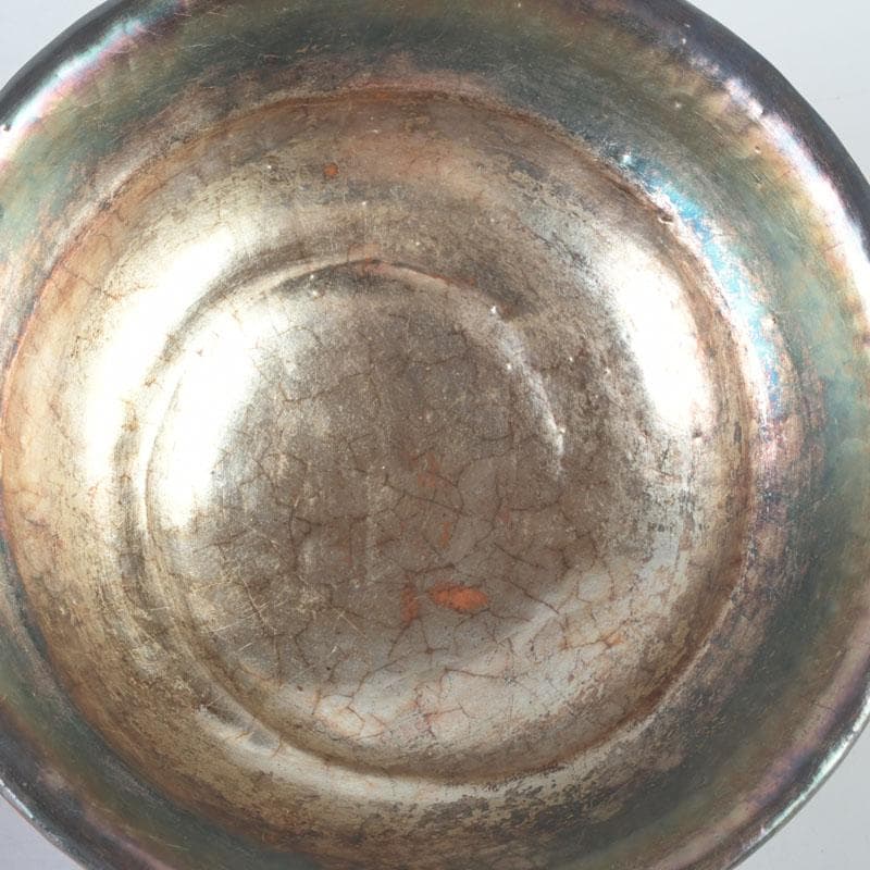 茶道具　八坂焼　赤楽　金銀二段　嶋台茶碗　共箱　V　9818