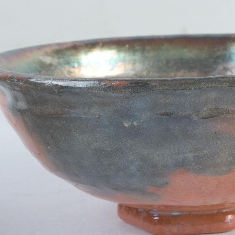 茶道具　八坂焼　赤楽　金銀二段　嶋台茶碗　共箱　V　9818