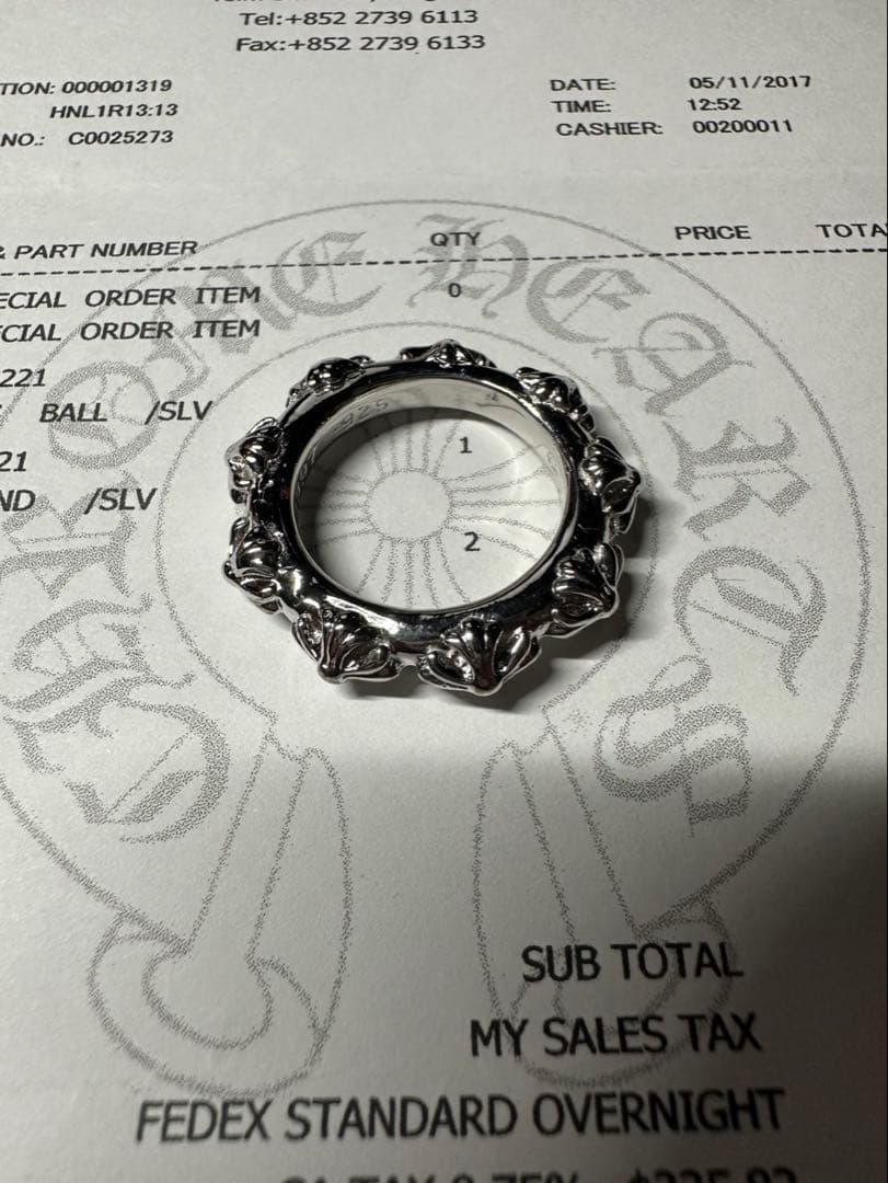 クロムハーツ　クロスバンド　リング　17号指輪　シルバー925インボイス