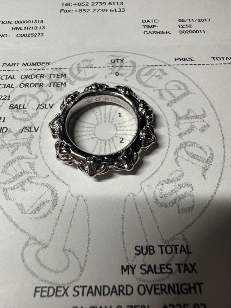クロムハーツ　クロスバンド　リング　17号指輪　シルバー925インボイス
