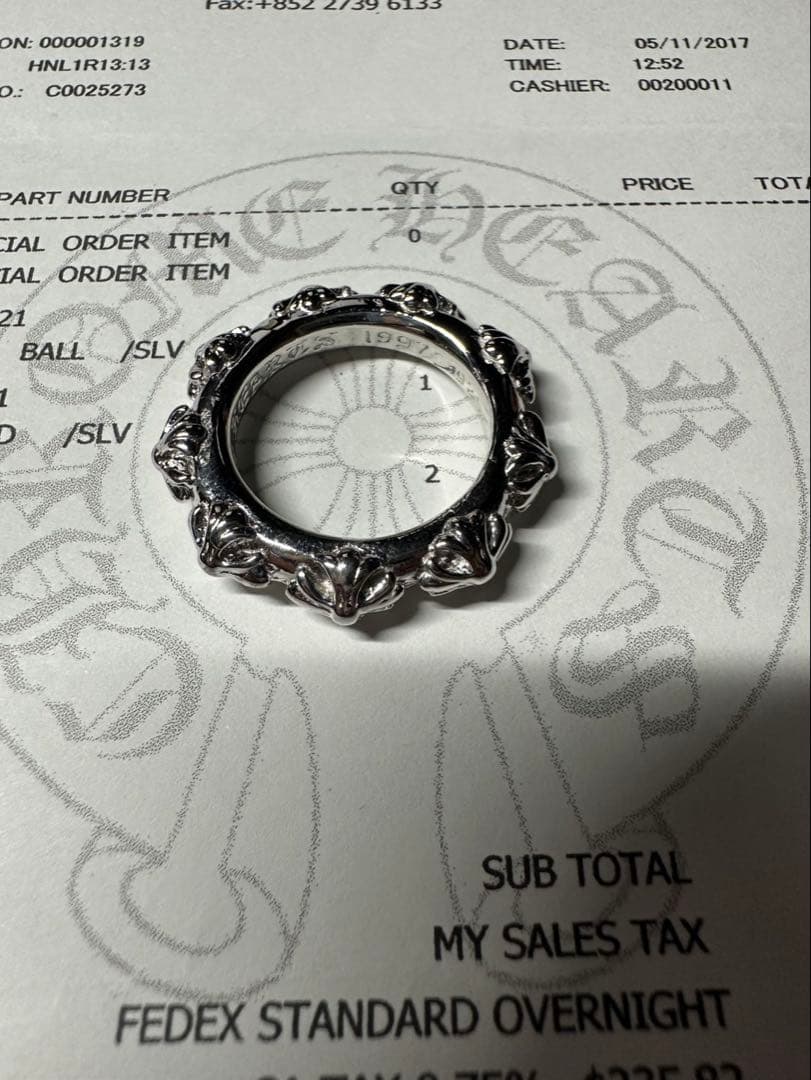 クロムハーツ　クロスバンド　リング　17号指輪　シルバー925インボイス