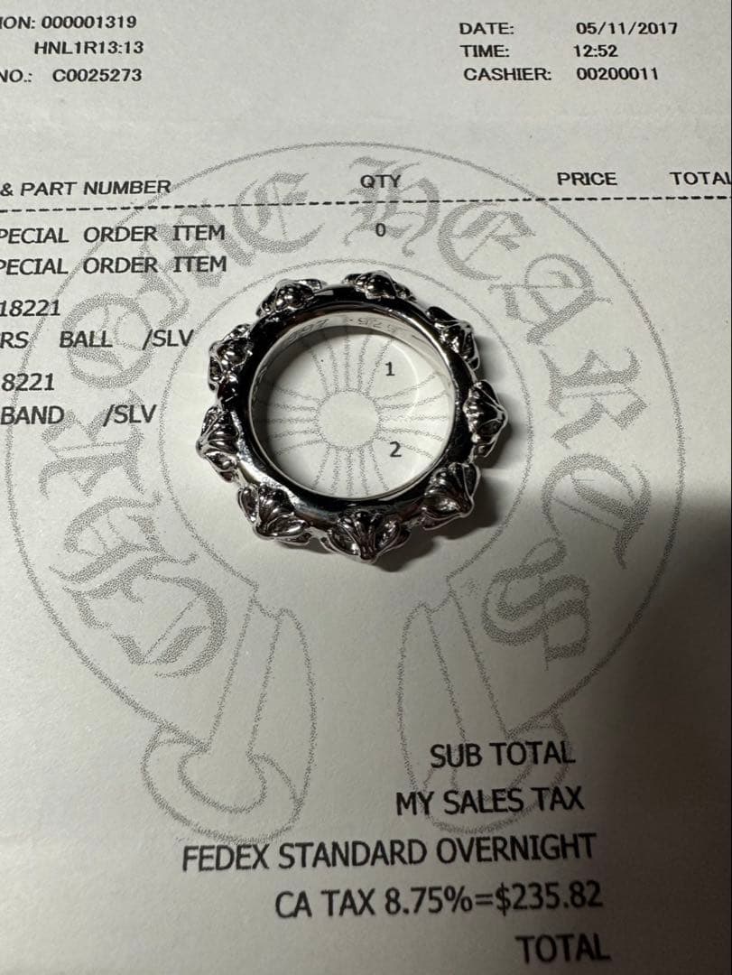 クロムハーツ　クロスバンド　リング　17号指輪　シルバー925インボイス