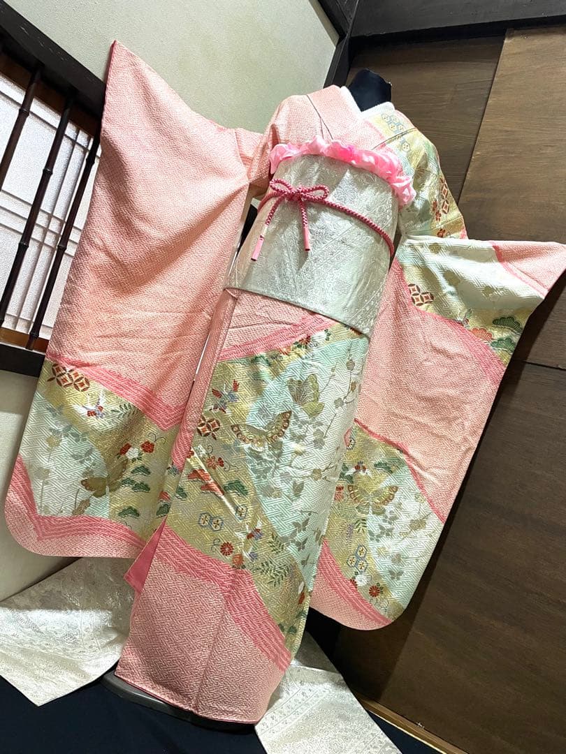 振袖 フルセット5点サイズM総絞り　蝶々金銀箔　売り切り終了