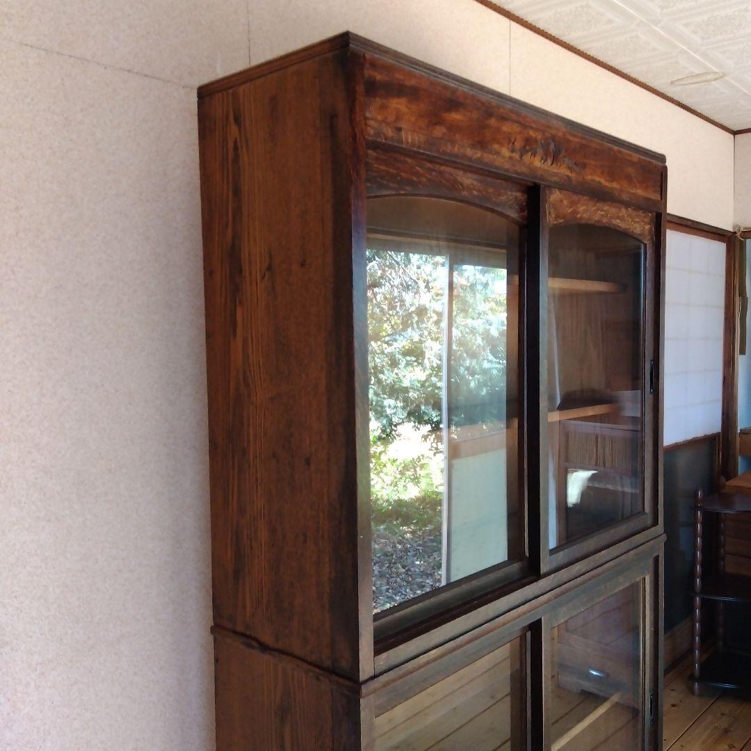 古いガラス戸棚 ガラス収納棚 ビンテージガラスキャビネット 古家具