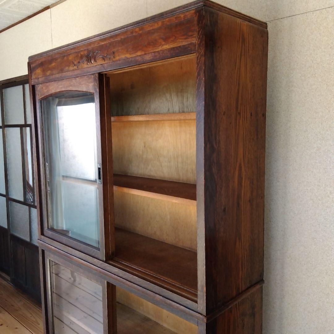 古いガラス戸棚 ガラス収納棚 ビンテージガラスキャビネット 古家具