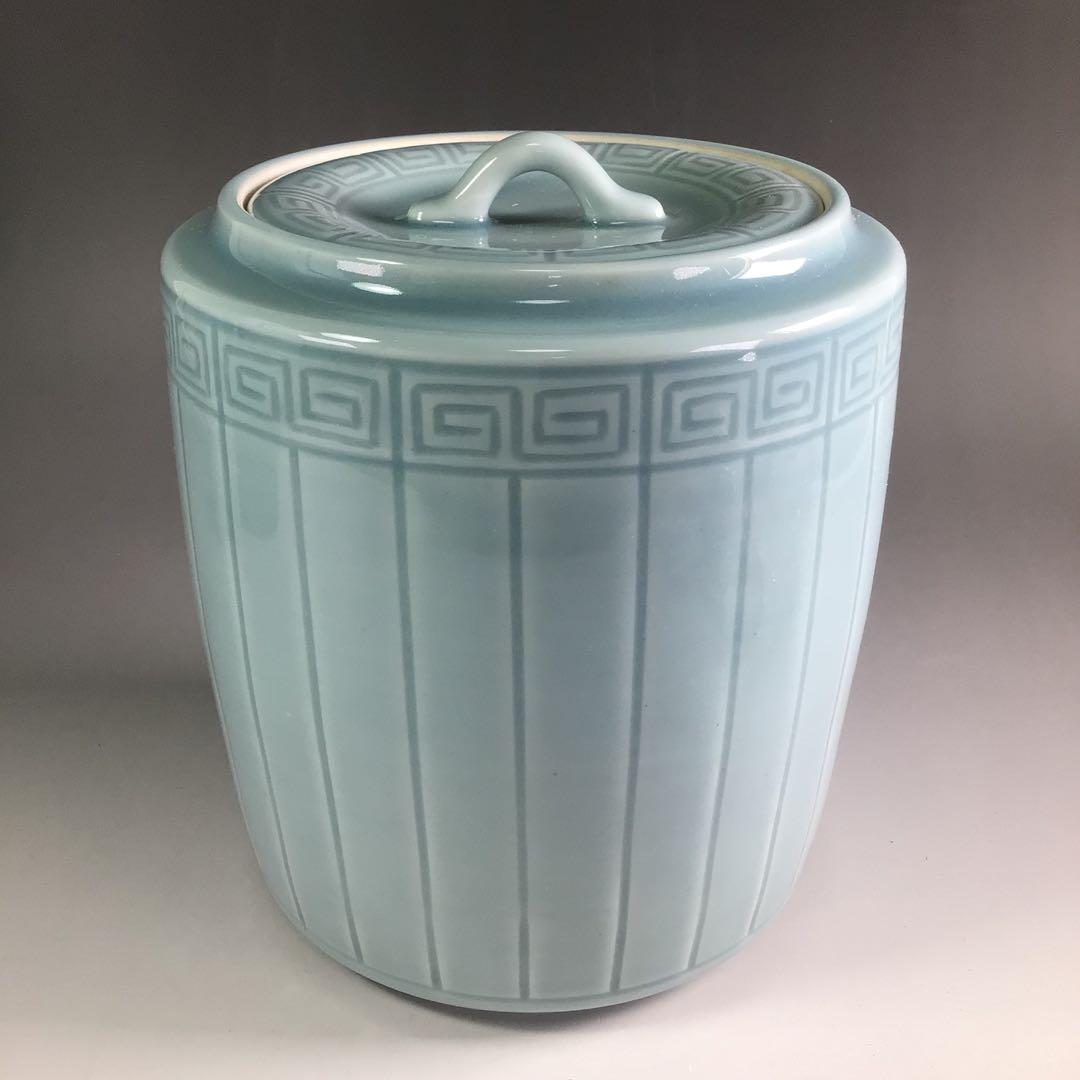 Ｒ３８１　皆具　『加藤鍇次郎造』『青磁皆具』　共箱　茶道具