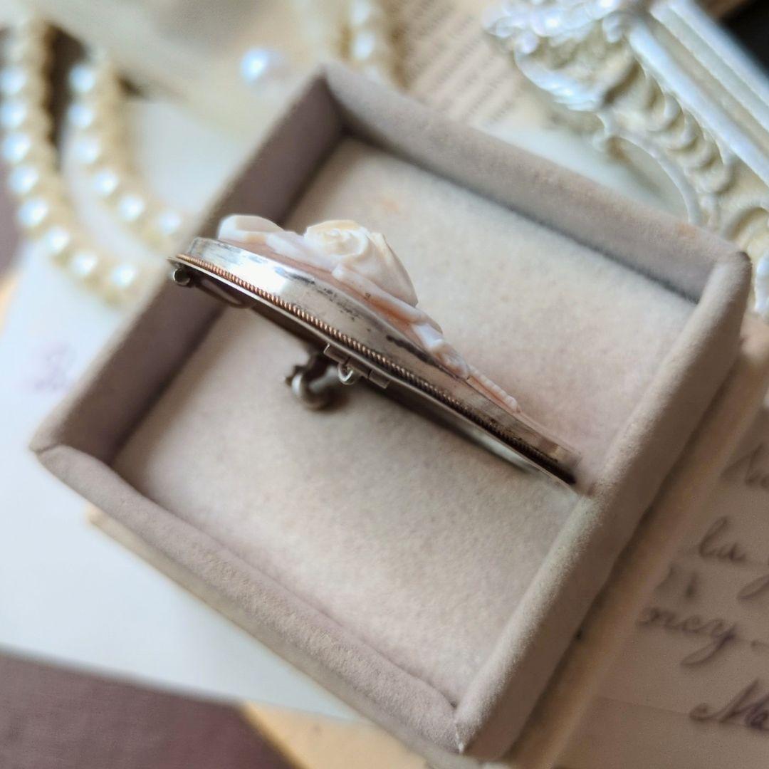 ITALY SILVER900 シェルカメオ ローズ ブローチ ペンダント 薔薇