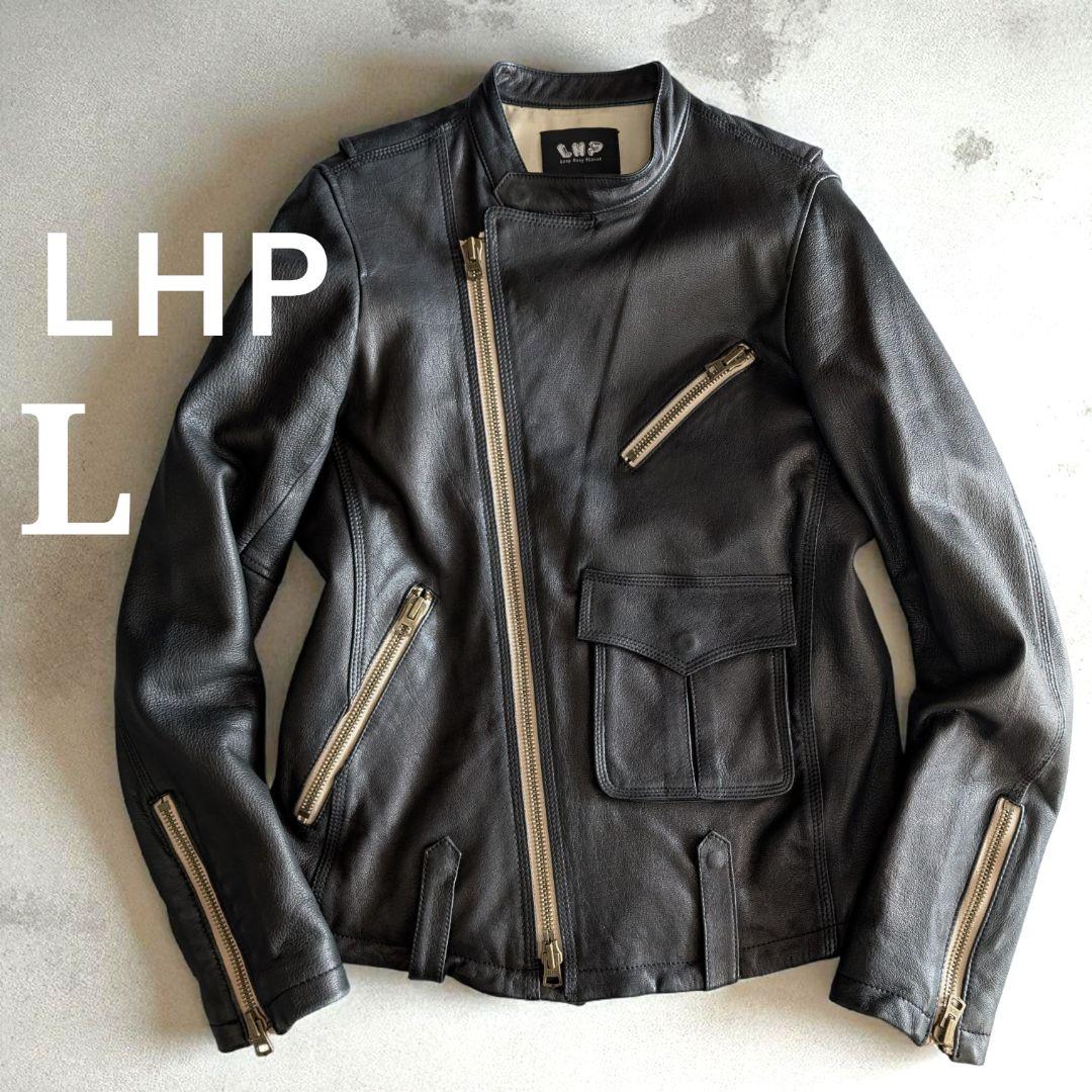 美品 LHP 斜めダブルジップ ラムレザー ライダースジャケット L ブラック
