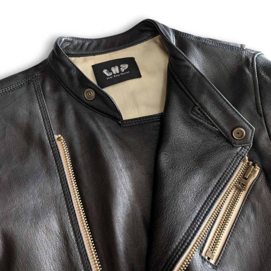 美品 LHP 斜めダブルジップ ラムレザー ライダースジャケット L ブラック