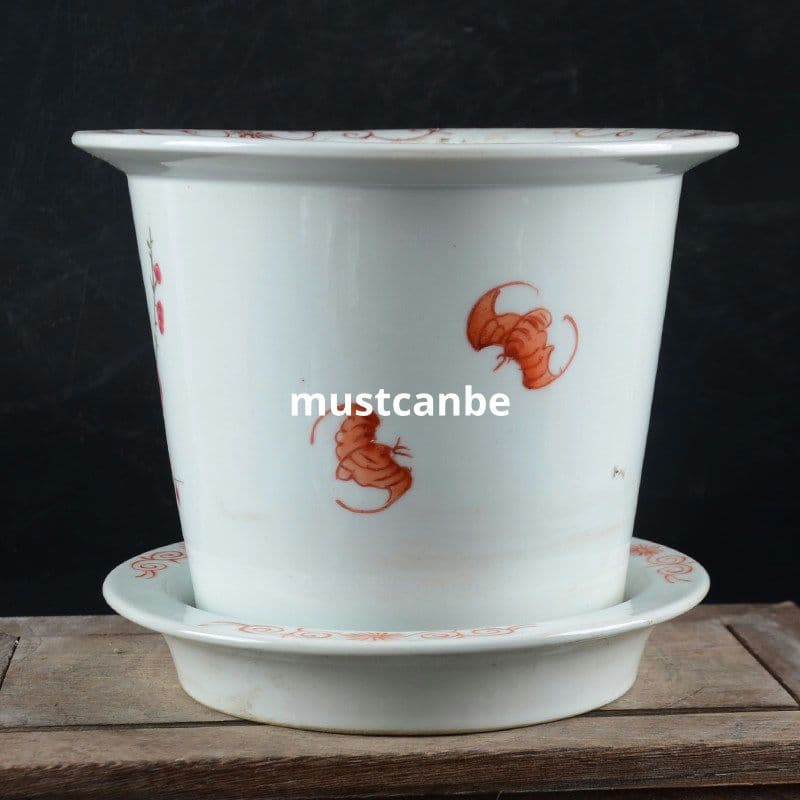 手描きパステル花鳥紋小花鉢 花鉢 盆栽鉢 装飾品 現代工芸品