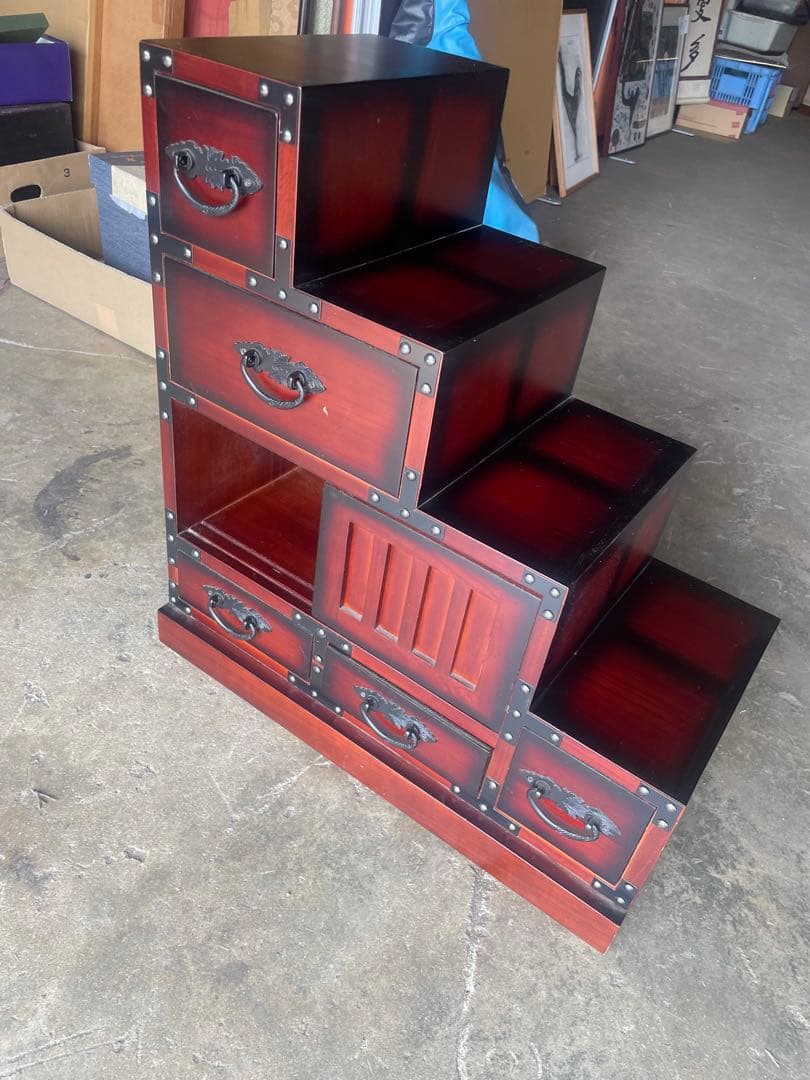 【美品】 階段箪笥　右下がり　四段　民芸家具