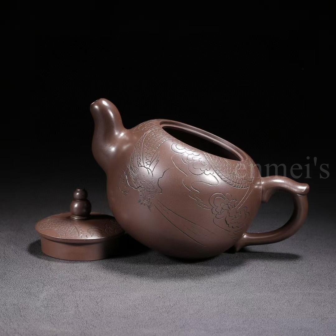 中国古美術・原鉱紫泥一粒珠紫砂壺・底款：自怡軒 蓋款：顧景洲・紫砂・茶壺・茶道具