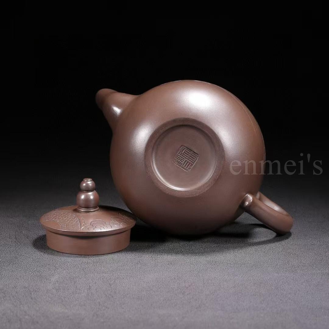 中国古美術・原鉱紫泥一粒珠紫砂壺・底款：自怡軒 蓋款：顧景洲・紫砂・茶壺・茶道具