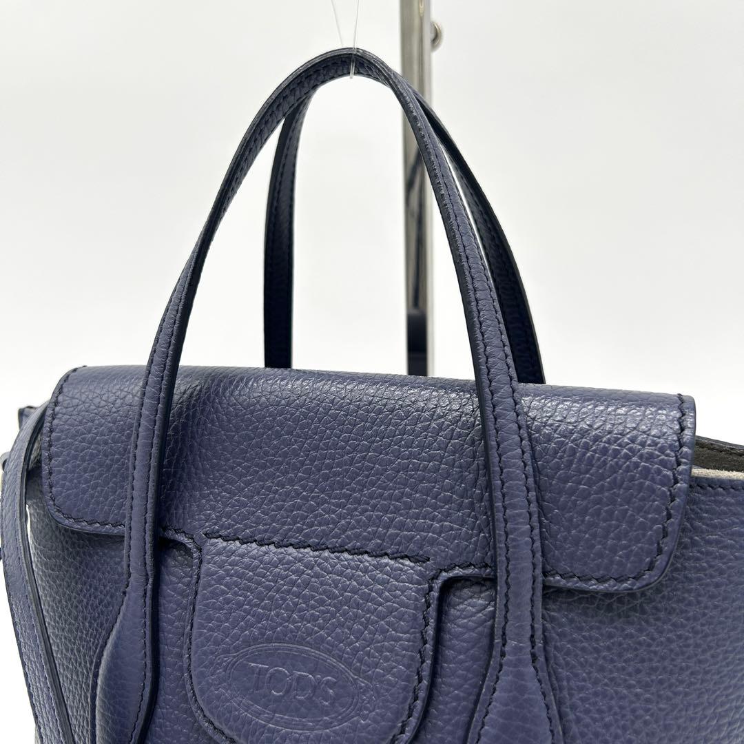 【美品】トッズ 2way ジョイミニ ハンドバッグ レザー ネイビー 斜め掛け
