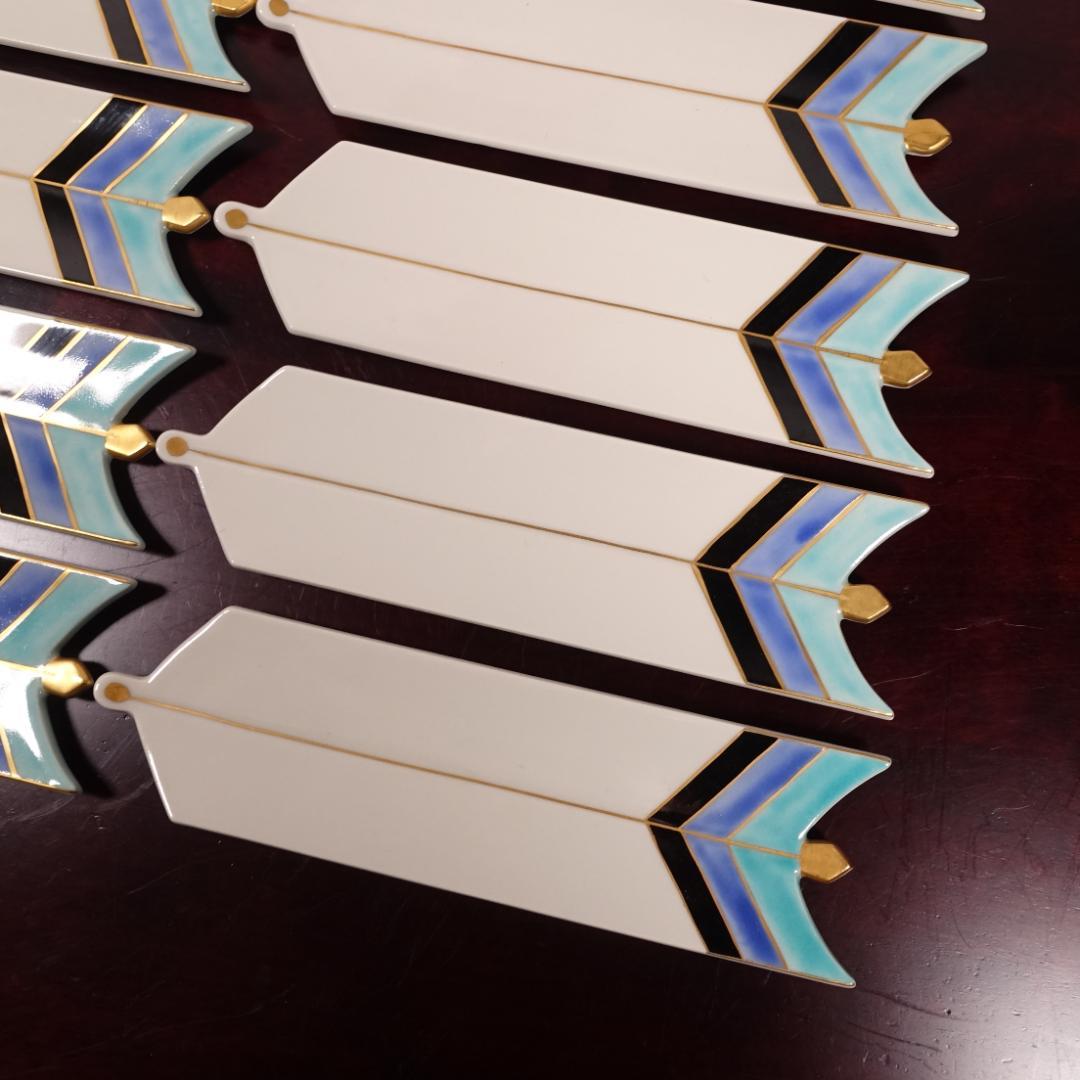 高級和食器 色絵 金彩 矢羽根文 長皿 板皿 12客 共箱