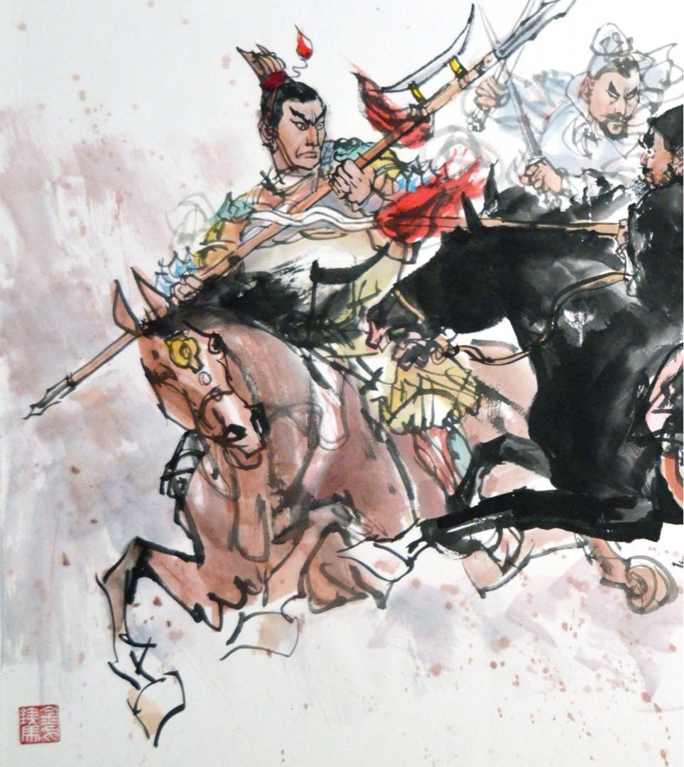 三国志 水墨画 戦闘シーン 三英戦呂布