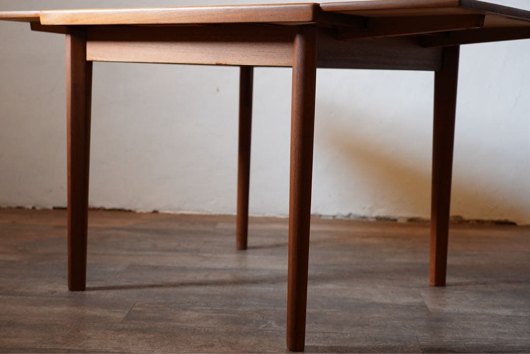 デンマーク ヴィンテージ ドローリーフ ダイニングテーブル 木製 チーク 北欧