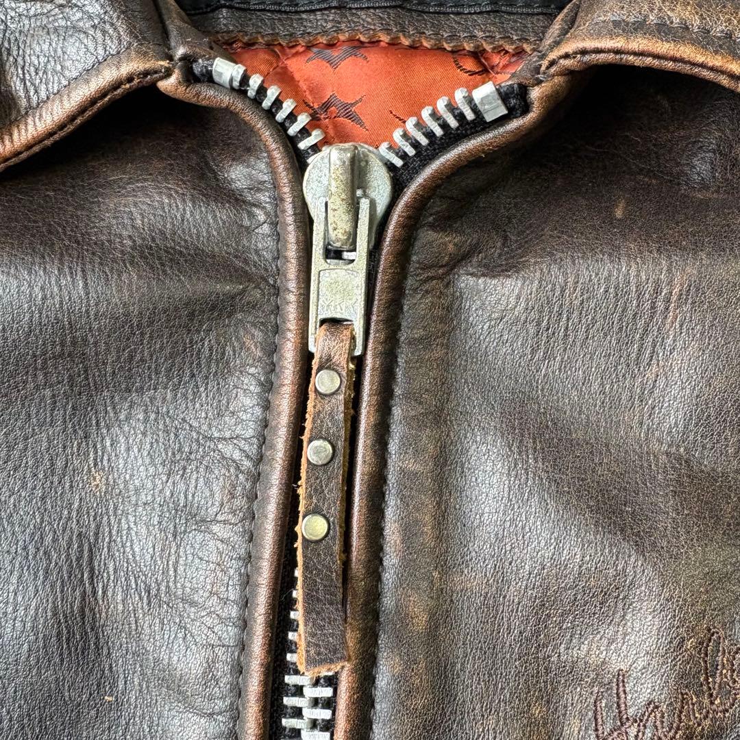 Harley-Davidson ブラウン エンボスロゴ レザージャケット M