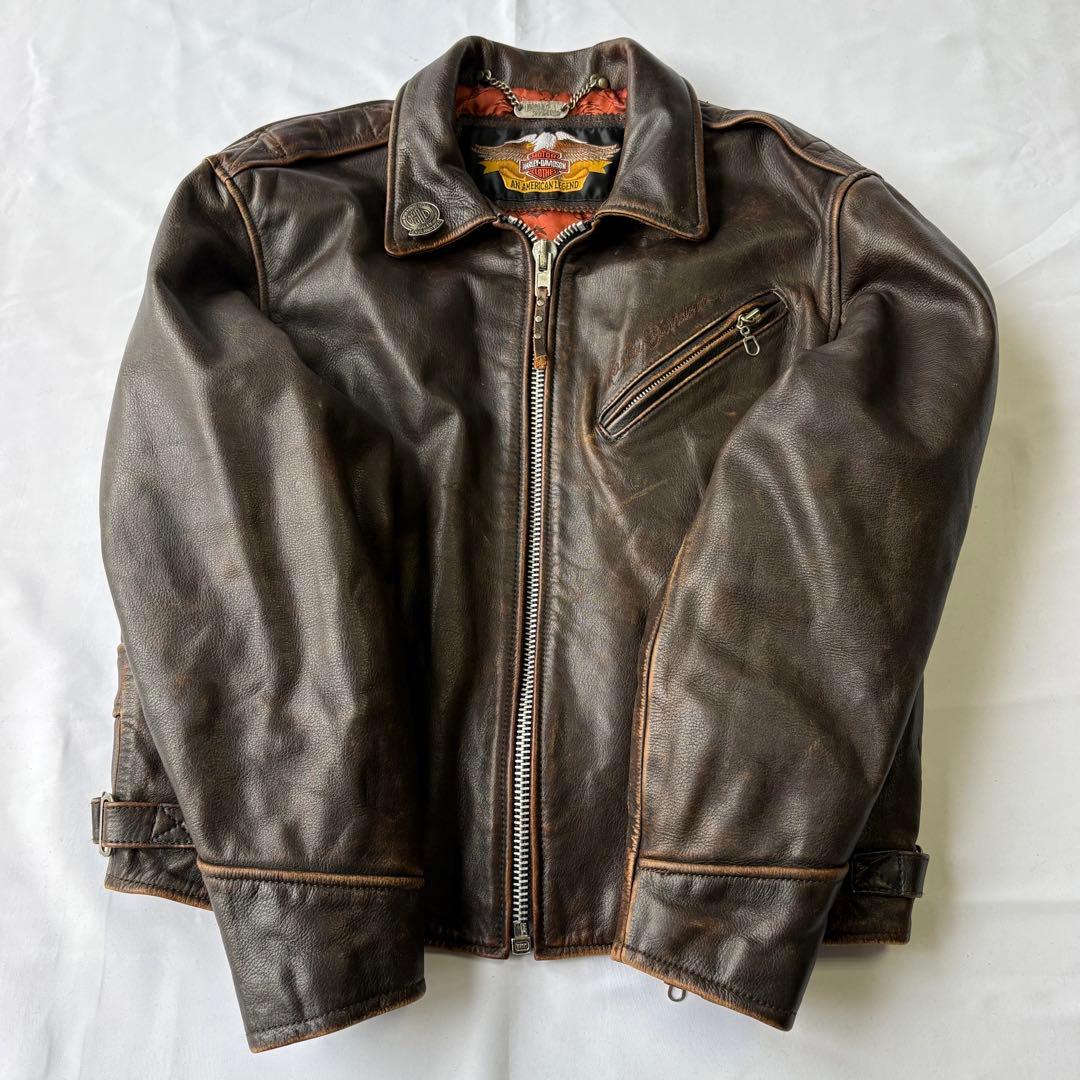 Harley-Davidson ブラウン エンボスロゴ レザージャケット M