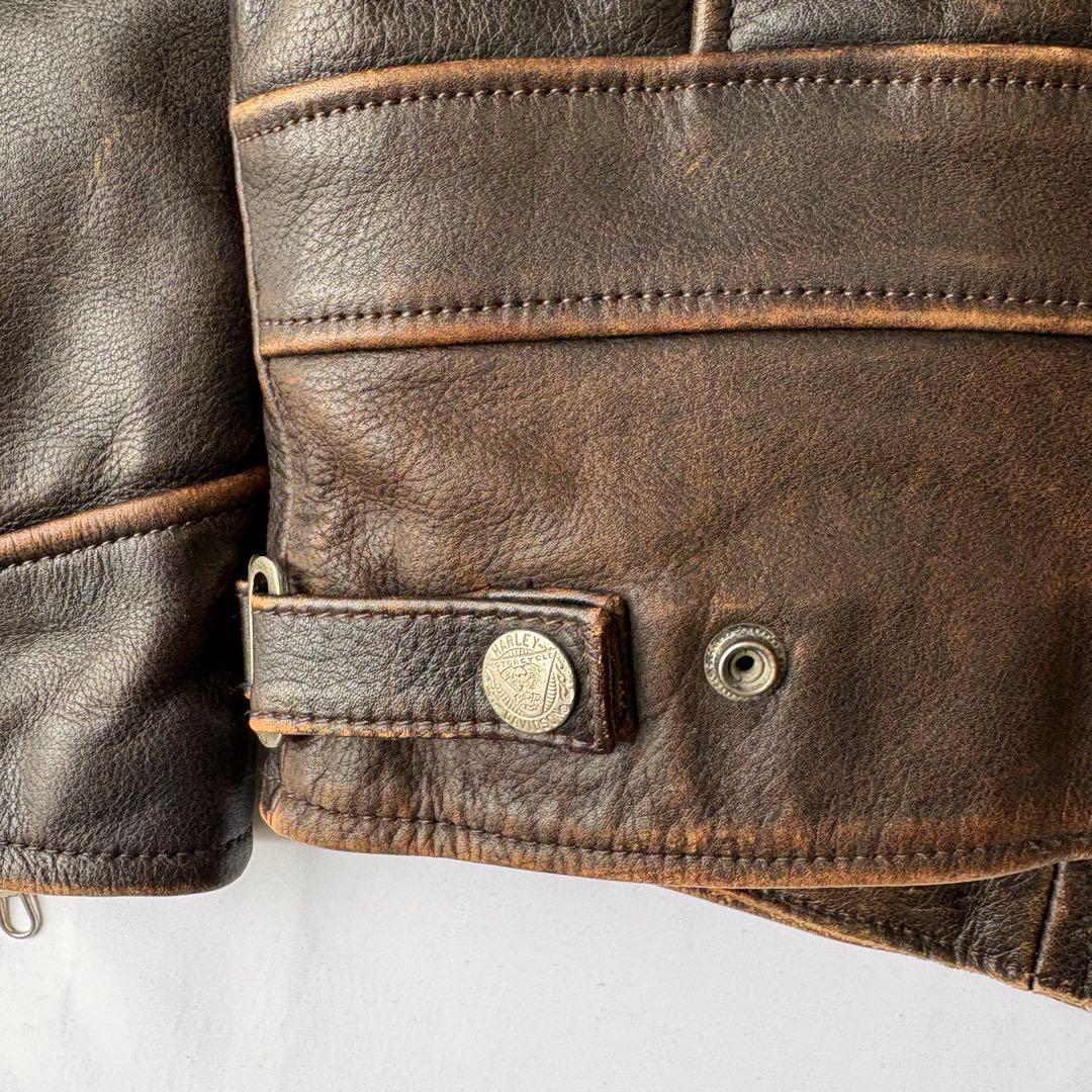 Harley-Davidson ブラウン エンボスロゴ レザージャケット M