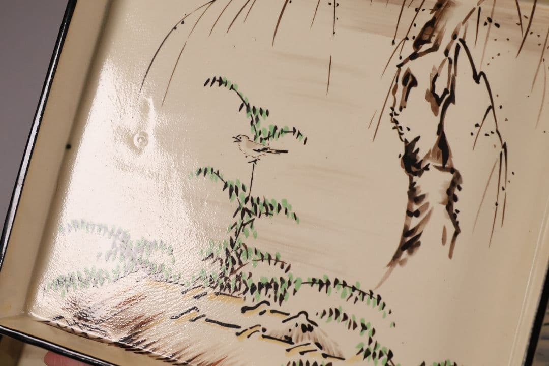 尾形乾山写 定家十二カ月花鳥和歌色絵皿 十一枚 共箱 解説書 角皿【MA498】