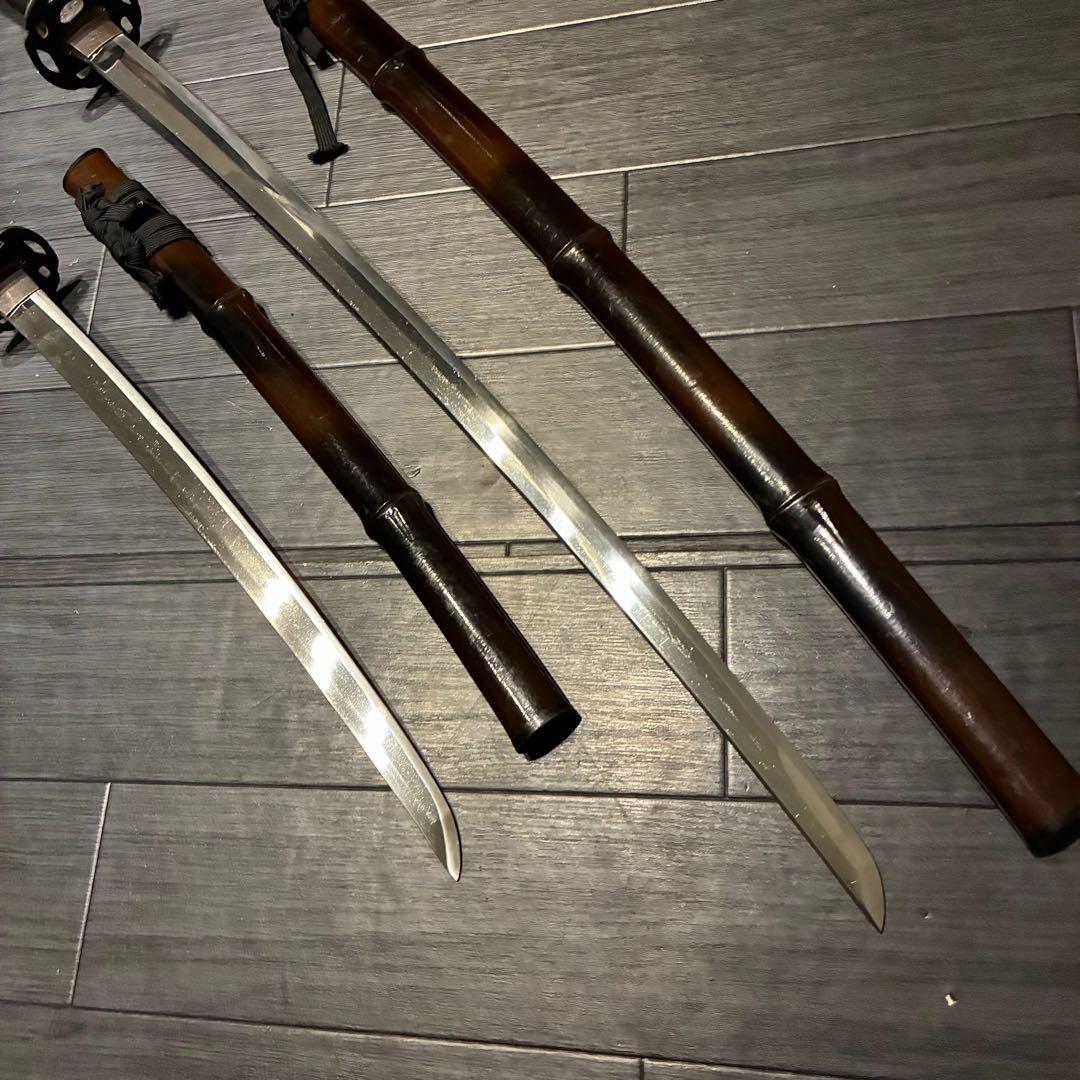 希少品　竹鞘　大小セット　竹筒拵　高級模造刀　居合刀　竹鞘太刀　2本セット