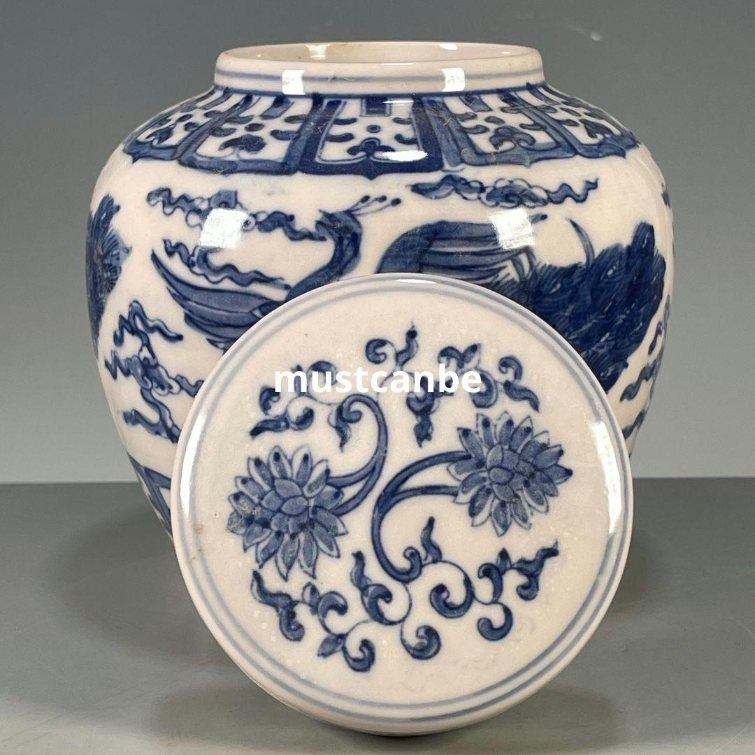 青花釉下彩青花鳳紋壺 景徳鎮 陶磁器 装飾品 現代工芸品 美術品 置物