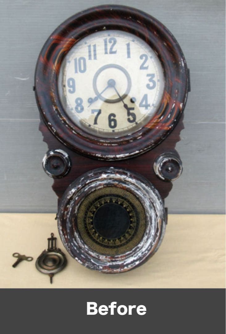 アンティーク四つ玉ダルマ柱時計 8日巻 修復品 稼働中