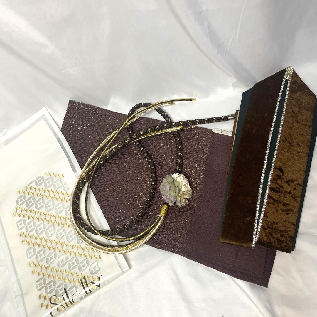 新品未使用　帯締め　帯揚げ　半衿　重ね襟　セット　振袖用　最新作　焦茶　くすみ